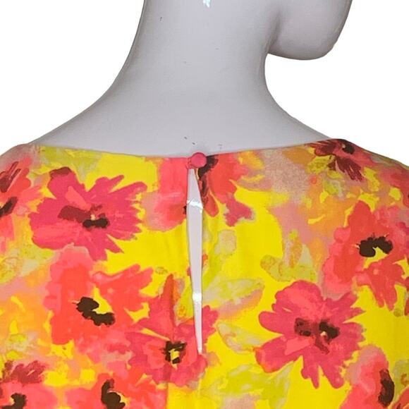 Loft Boxy Floral Dress Size 8 Yellow and Orange Slit Sleeves - Picture 13 of 16